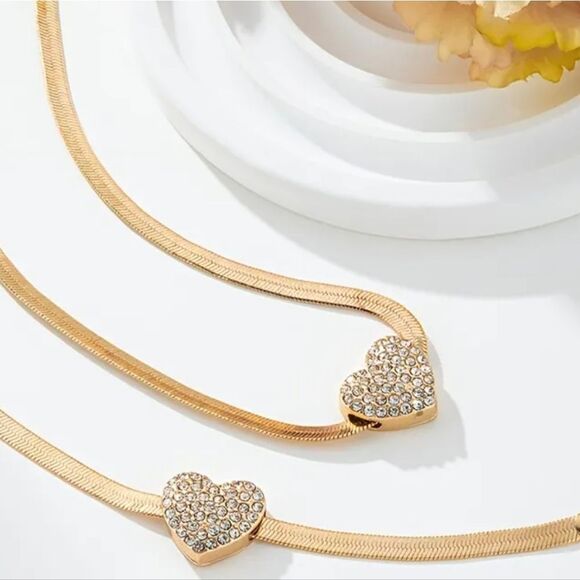 Heart Diamond Inlaid Snake Chain Necklace & Bracelet - Picture 4 of 7